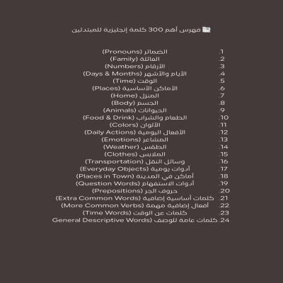 اهم ٣٠٠ كلمه انجليزي للمبتدئين 